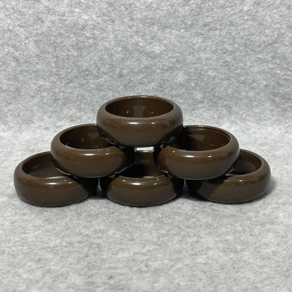 Vintage Plastic Napkin Rings Brown Set Of 6 Round Solid Table Dining Decor Home